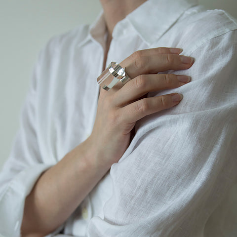 Anne-Karine Solgaard - Bolt Ring Tranparent/Sølv - Norway Designs