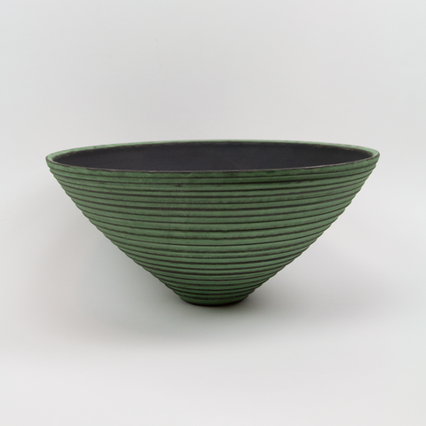 Henrik Rasmussen-Skål Stengods Grønn Riller Ø27cm-Norway Designs