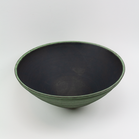 Henrik Rasmussen-Skål Stengods Grønn Riller Ø27cm-Norway Designs