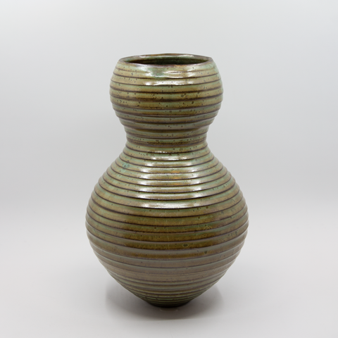 Vase Stengods Riller Grønn fra Henrik Rasmussen
