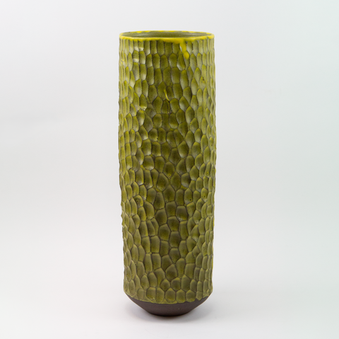 Vase Sylinder Stor Fasetter Gul fra Henrik Rasmussen