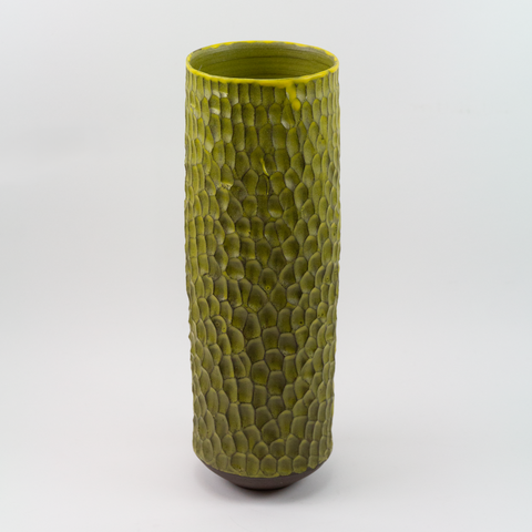 Vase Sylinder Stor Fasetter Gul fra Henrik Rasmussen