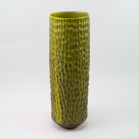 Vase Sylinder Stor Fasetter Gul fra Henrik Rasmussen