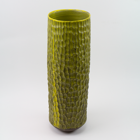 Vase Sylinder Stor Fasetter Gul fra Henrik Rasmussen