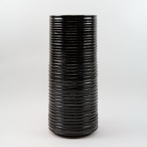 Vase Sylinder Stor Sort Riller fra Henrik Rasmussen