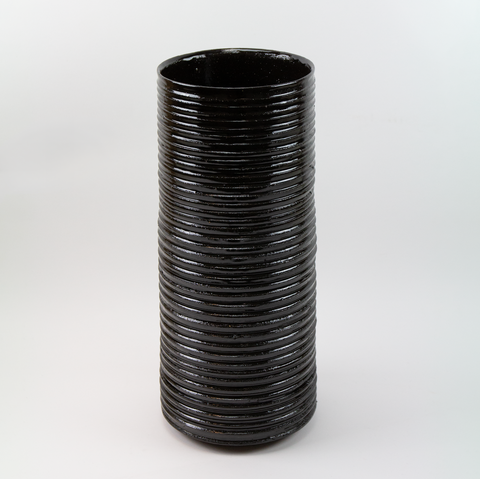 Vase Sylinder Stor Sort Riller fra Henrik Rasmussen