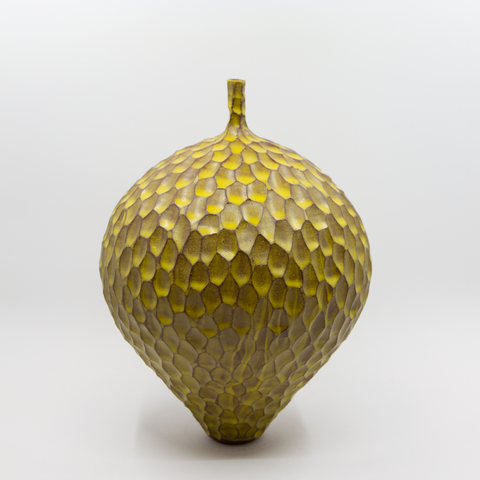Vase m/Hals Fasetter Gul fra Henrik Rasmussen