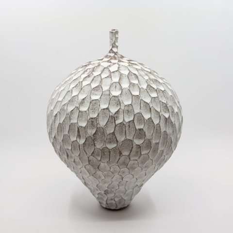 Vase m/Hals Fasetter Hvitglasert fra Henrik Rasmussen