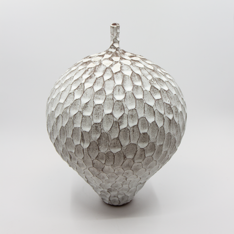 Vase m/Hals Fasetter Hvitglasert fra Henrik Rasmussen