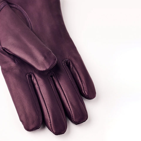 Hestra Megan Hansker i skinn med strikket ullfor i fargen Plum