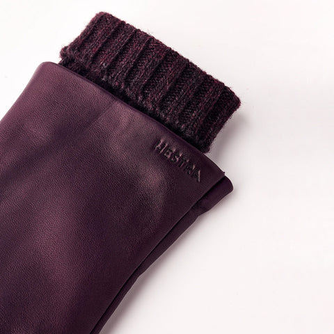 Hestra Megan Hansker i skinn med strikket ullfor i fargen Plum