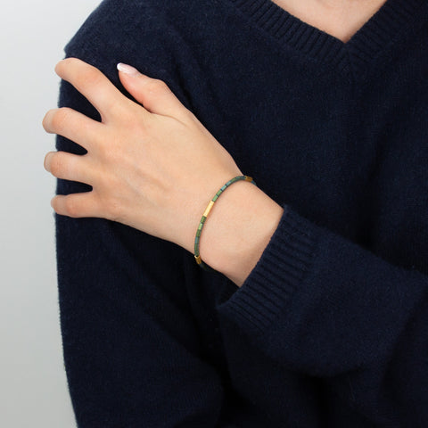 Cube Bracelet Gold Plated Silver/Green Hematite
