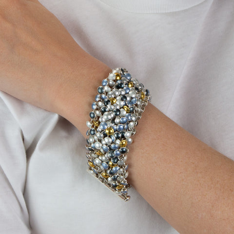 Seashell Armbånd 6 Rads Sølv/Emalje Blåskjellmix