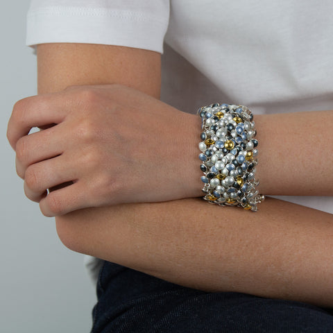 Seashell Armbånd 6 Rads Sølv/Emalje Blåskjellmix
