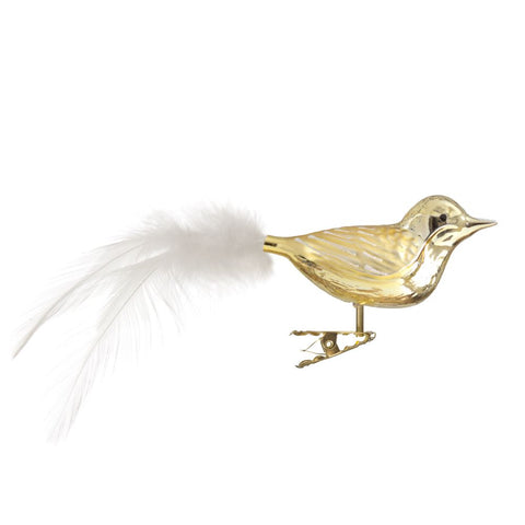 Julepynt Glassfugl m/Fjær Gull-Norway Designs