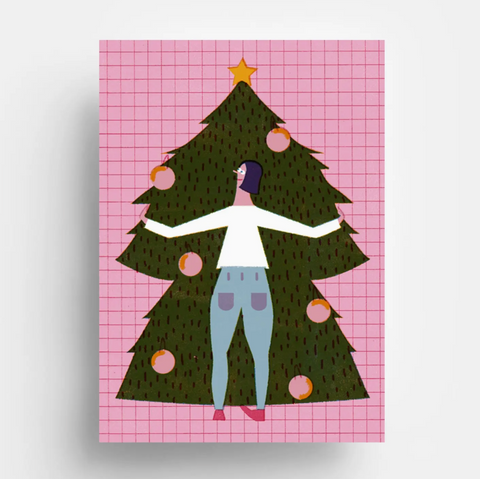 Julepostkort med juletre i moderne og grafisk stil fra Jungwiealt designet av Barbara Dziadosz