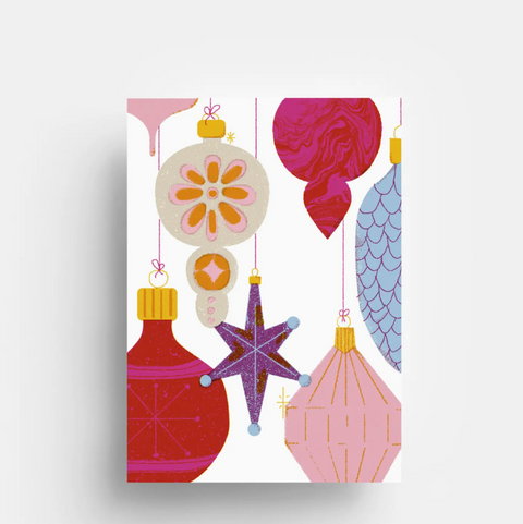 Julepostkort med juleornamenter i moderne og grafisk stil fra Jungwiealt designet av Barbara Dziadosz