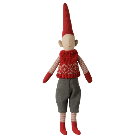 Maileg-Julepynt Pixy Boy Red Knitted Vest-Norway Designs