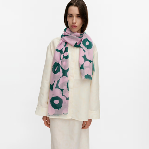 Marimekko-Fiore Unikko Skjerf Green/Pink-Norway Designs