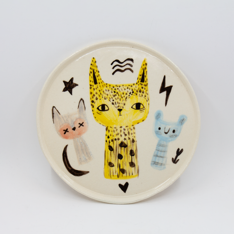 Moumonde-Veggbilde Cat Gul Ø17,5cm-Norway Designs