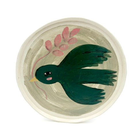 Moumonde-Veggbilde Grønn Fugl Ø21cm-Norway Designs