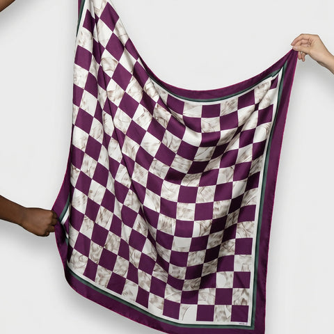 Myklé Ropes Damier Silkeskjerf 90x90cm Plum