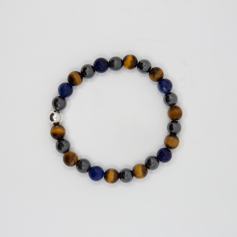 Stenarmbånd Blå Stenmix Sølvkule 8mm fra Norway Designs