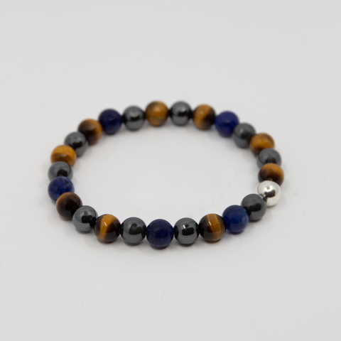 Stenarmbånd Blå Stenmix Sølvkule 8mm fra Norway Designs