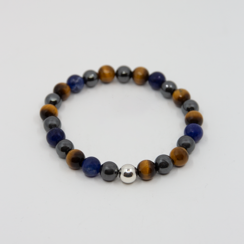 Stenarmbånd Blå Stenmix Sølvkule 8mm fra Norway Designs