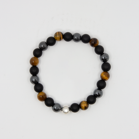 Stenarmbånd Sort Stenmix Sølvkule 8mm fra Norway Designs