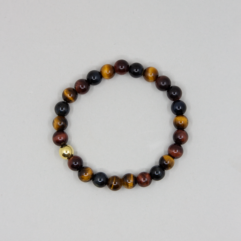 Norway Designs-Stenarmbånd Tigerøye/Forgylt Kule 8mm