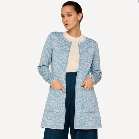 Oleana-Long Signe Cardigan Lyseblå-Norway Design