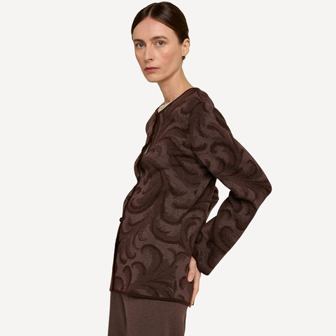 Rosemaling cardigan fra Oleana i merinoull og silke, Grounded, mørk brun