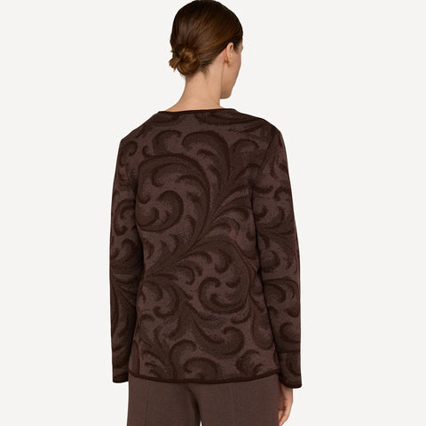 Rosemaling cardigan fra Oleana i merinoull og silke, Grounded, mørk brun