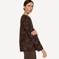 Rosemaling cardigan fra Oleana i merinoull og silke, Grounded, mørk brun