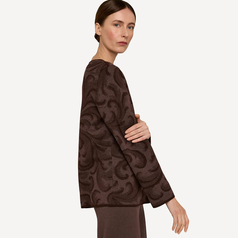 Rosemaling cardigan fra Oleana i merinoull og silke, Grounded, mørk brun