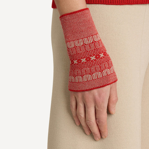 Tapestry pulsvarmere fra Oleana i merinoull og silke, Soft Vermillion 