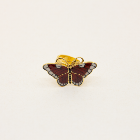 Opro-Sommerfugl Ring Forgylt/Emalje Rød-Norway Designs