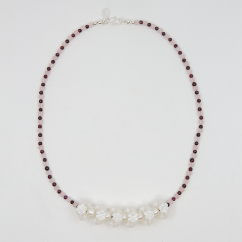 Rackar-Love Heart Halssmykke Rosenkvarts/Granat-Norway Designs