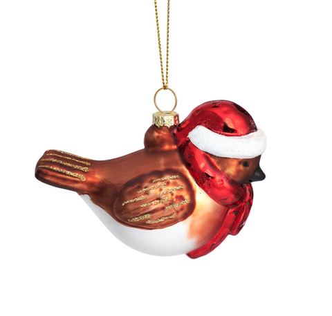 Sass&Belle-Julepynt rødstrupe Med Skjerf og Hatt-Norway designs