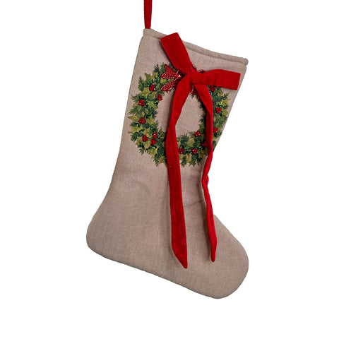 shishi-Julestrømpe Perlekrans og Fløyelsløyfe 38cm-Norway Designs