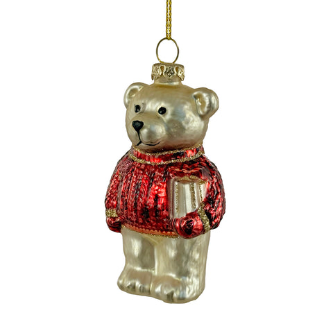 Shishi - Julepynt Bamse i Rød Genser 8cm - Norway Designs