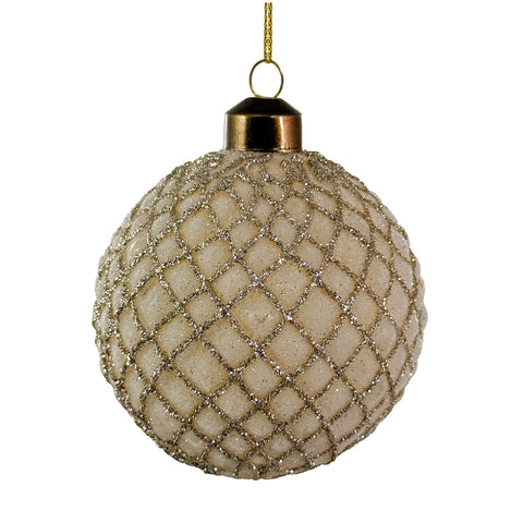 Shishi - Julekule Glass Glitter 8cm Champagne - NOrway Designs