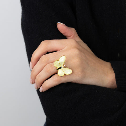 Opro-Sommerfugl Ring Forgylt/Emalje Champagne-orway Designs