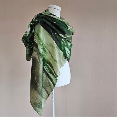 Patina Green Skjerf Ull/silke fra Therese Enger
