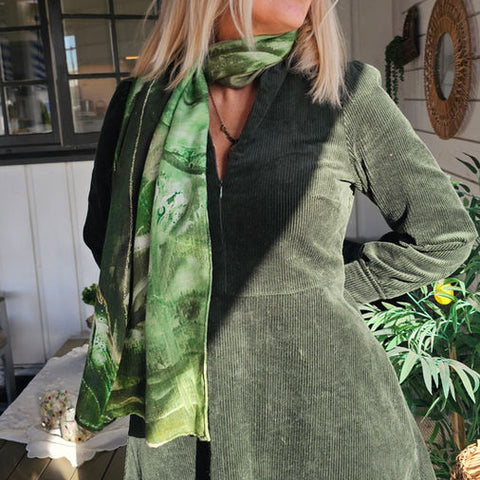 Patina Green Skjerf Ull/silke fra Therese Enger