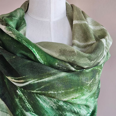 Patina Green Skjerf Ull/silke fra Therese Enger