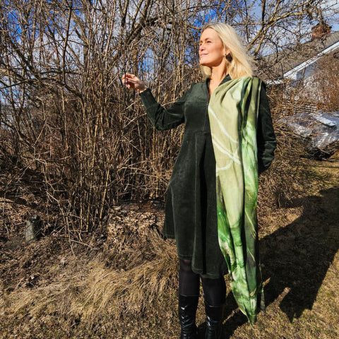 Patina Green Skjerf Ull/silke fra Therese Enger