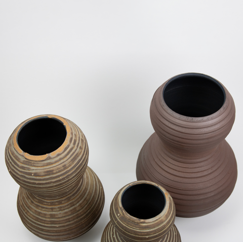 Henrik Rasmussen-Vase Stengods Riller Rødbrun og Sandbrun-Norway Designs