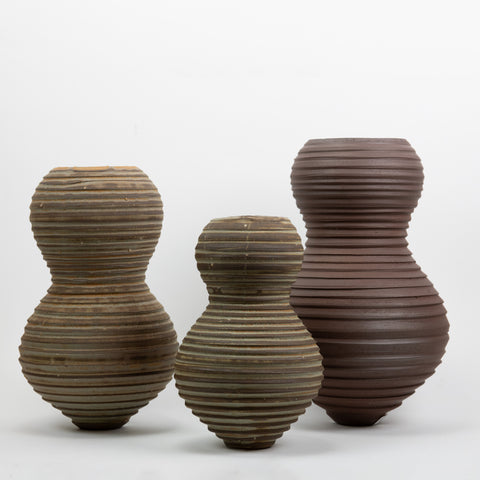 Henrik Rasmussen-Vase Stengods Riller Rødbrun og Sandbrun-Norway Designs